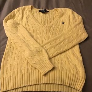 Yellow Ralph Lauren Cotton Cable Knit V-neck Sweater